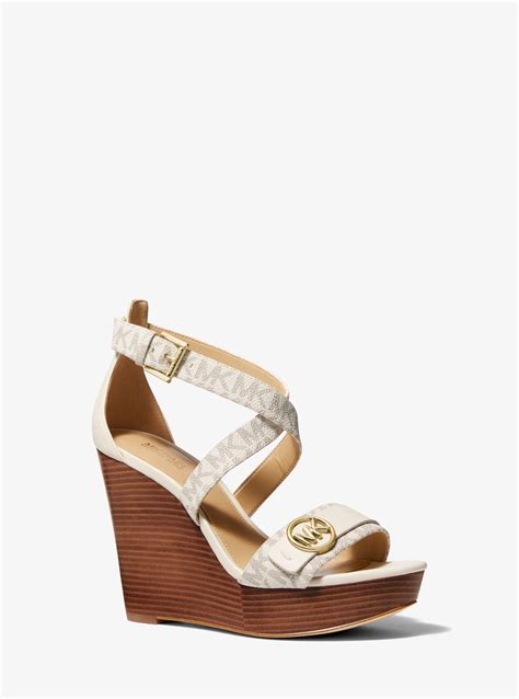 michael kors carmen logo and faux leather wedge sandal